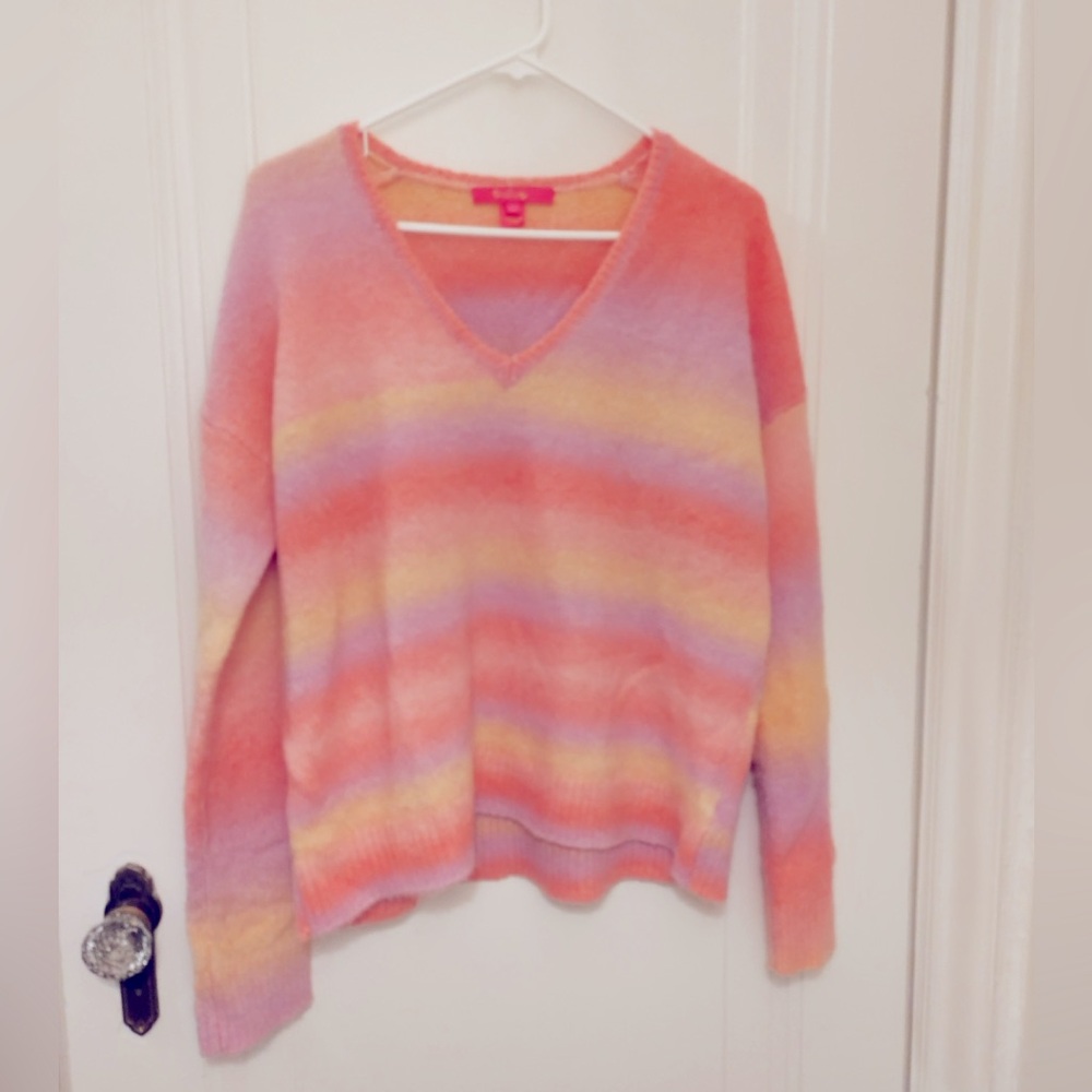 Lilly Pulitzer Pastel Rainbow V-Neck Sweater - Pink, Yellow, Purple